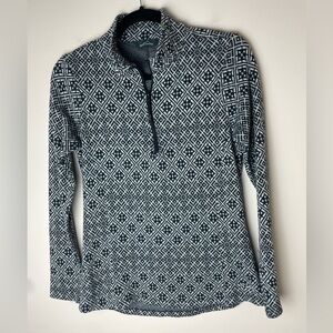 Eddie Bauer Women Medium Pullover 1/4 Zip Thin Fleece Gray Purple Print Pullover